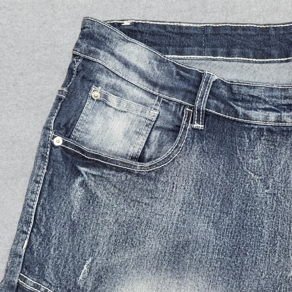 Southpole Shorts Men's 44 Blue Denim Moto Jorts Distressed Zips‎ Stretch Y2K